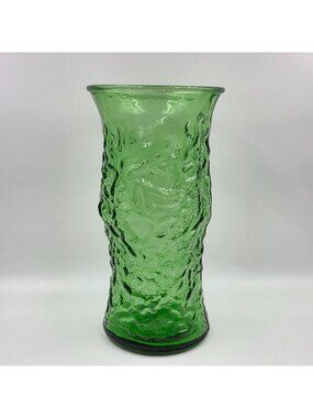 E. O. Brody Co. Crinkle Green Pressed Glass Flower Vase